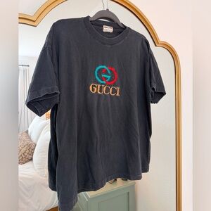 Vintage Gucci Black Logo Embroidered Short Sleeve T-Shirt